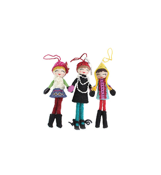 French Knot Girl Ornaments (Set of 3)